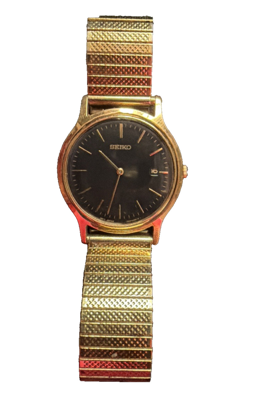 Vintage Seiko Black Dial Gold Tone Watch